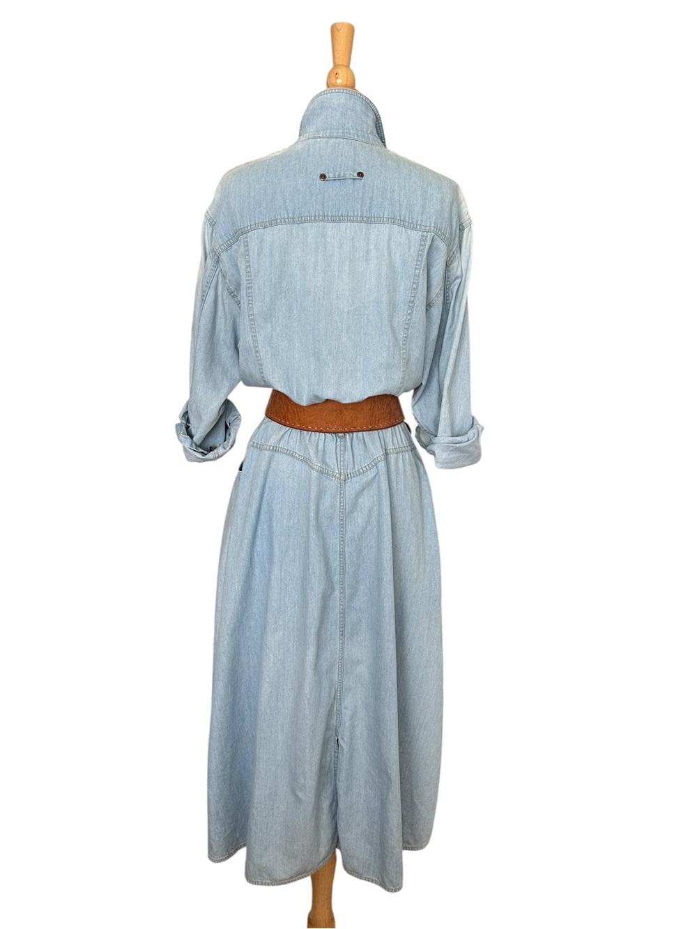 Vintage 90s Lizwear Denim Maxi Shirtdress Size 12P Light Wash Western Cowgirl - Picture 4 of 15